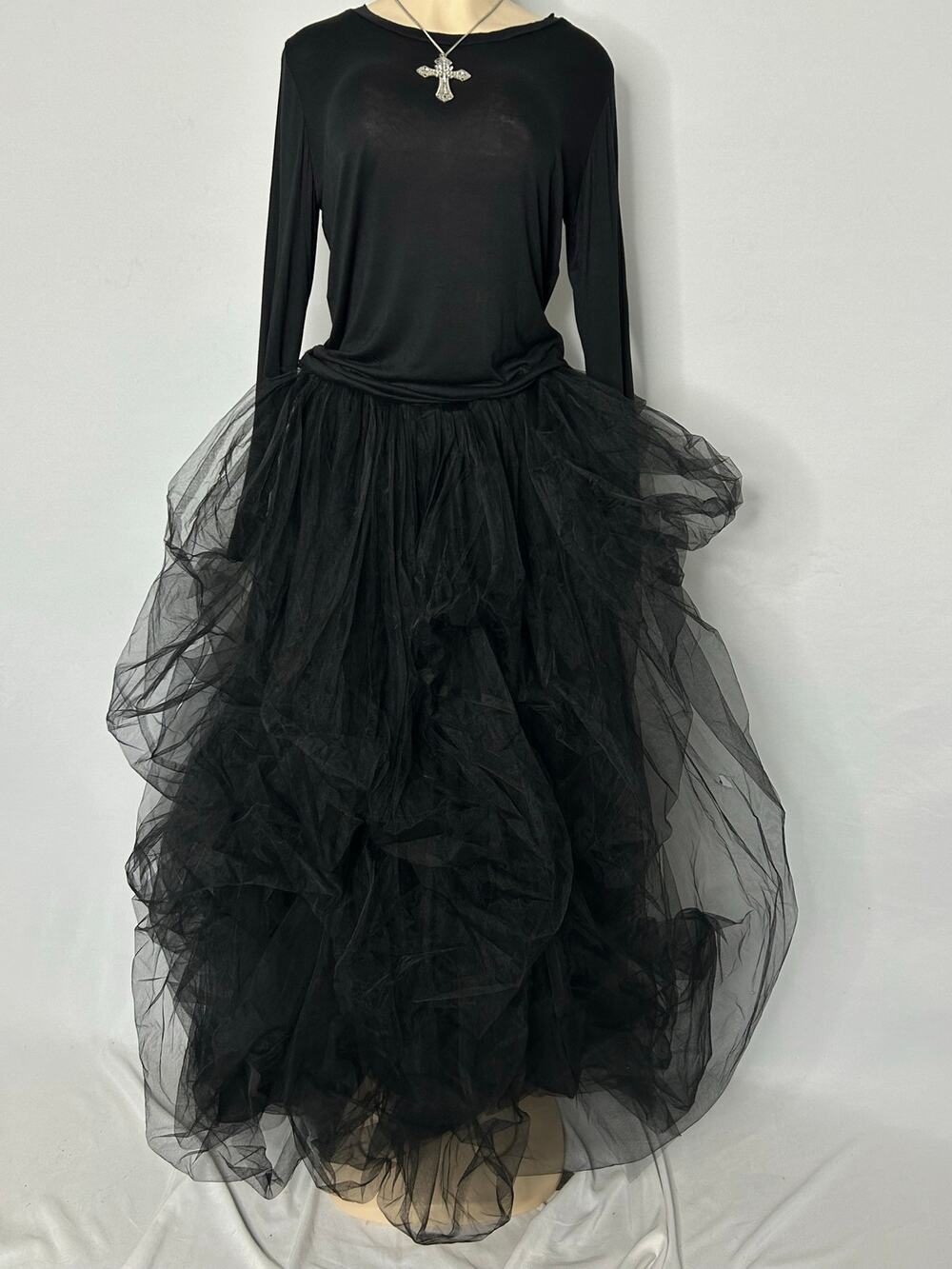 Title: Black Gothic Tulle Bustle Maxi Skirt Victorian Steampunk Witchy One Size